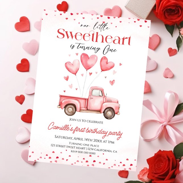 Invitación Sweetheart valentine's truck Girl birthday (Subido por el creador)