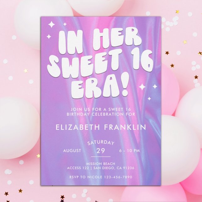 Invitación Swifty Pink and Purple Satin Sweet 16 Era cumpleañ (Subido por el creador)