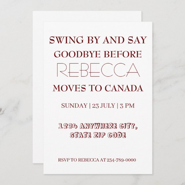 Invitación Swing By and Say Goodbye Goaway Adiós, Fiesta de d (Anverso / Reverso)