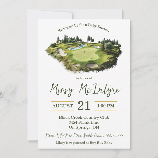 Invitación Swing by, Baby Shower con temas de golf (Anverso)