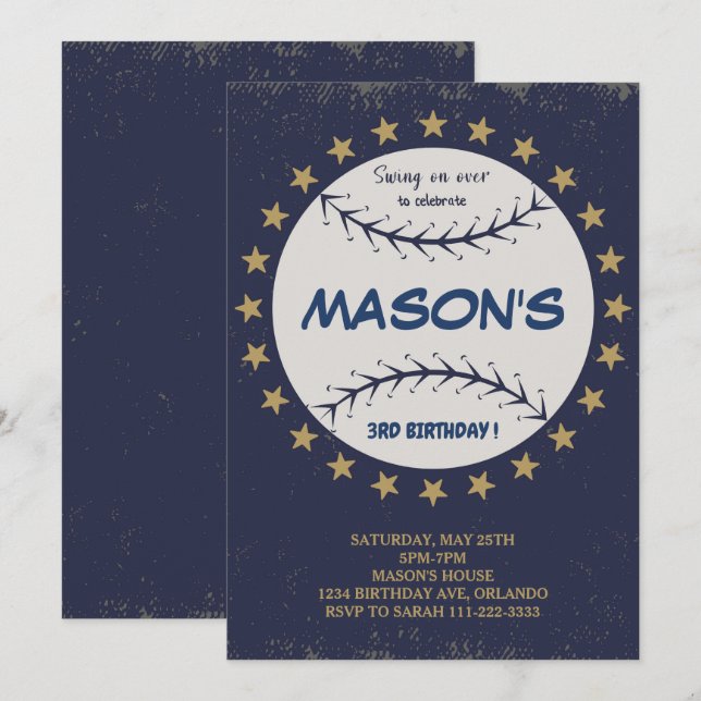 Invitación Swing on Baseball Birday Invitation (ing) (Anverso / Reverso)