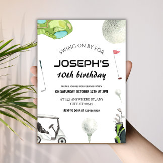 Invitación Swing On By Watercolor Golf 10th Birthday Party