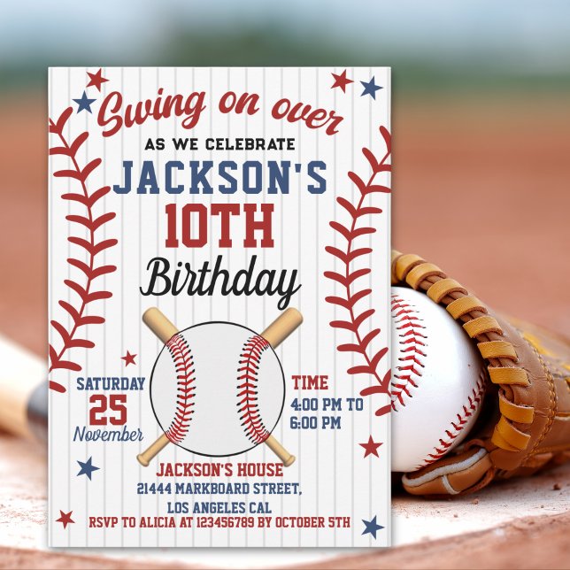 Invitación "Swing On Over – Baseball Birthday Boy Party  (Subido por el creador)