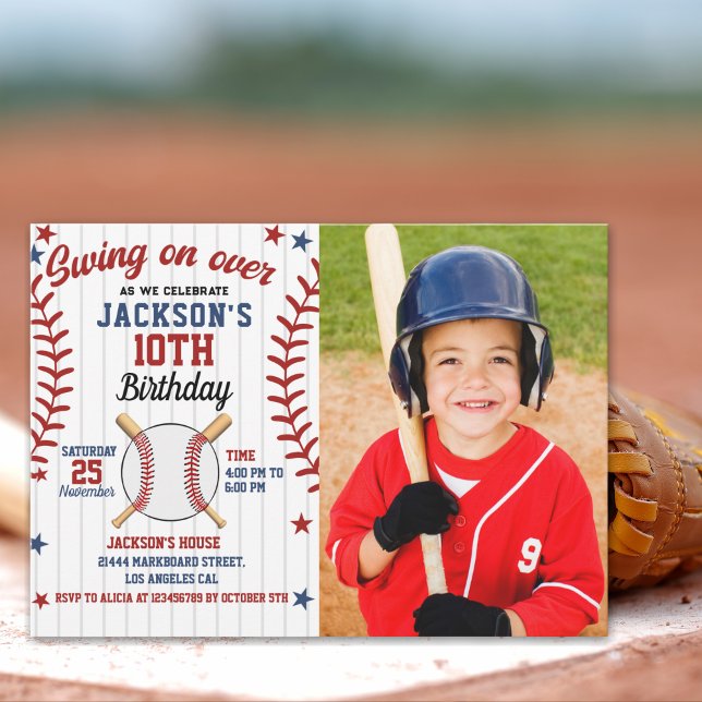 Invitación Swing On Over – Baseball Birthday Boy with Photo (Subido por el creador)