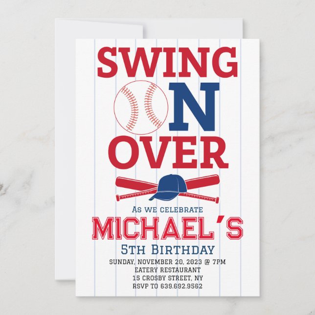 Invitación Swing On Over Softball Birday (Anverso)