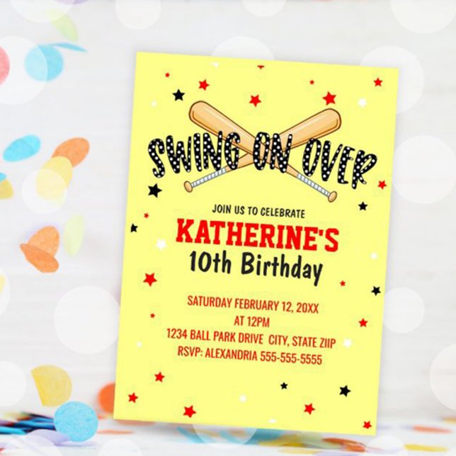 Invitación Swing On Over Softball Birday (Swing On Over Softball Birthday Invitation)