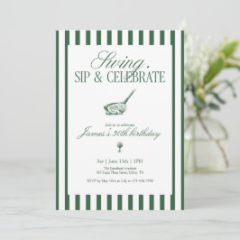Invitación Swing Sip Celebrate Golf Birthday Green Stripe