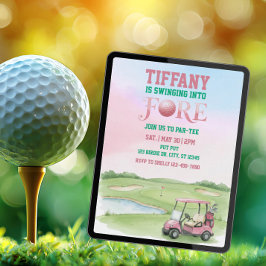 Invitación Swinging Into Fore, Pink Golf 4th Birthday