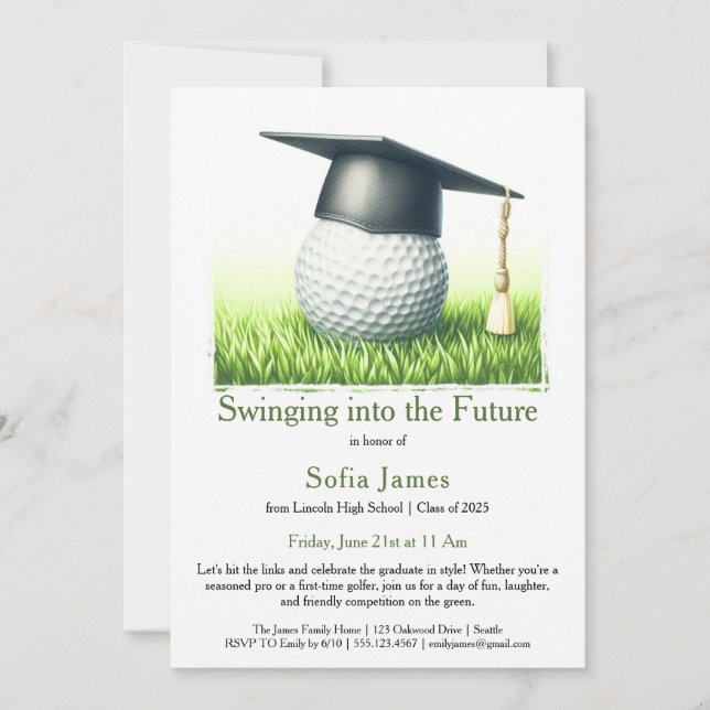 Invitación Swinging into the Future  A Golf-Themed GraduatioN (Anverso)