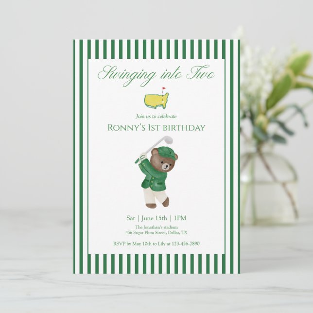 Invitación Swinging Into Two Golf 2nd Birthday Teddy Bear (Anverso de pie)