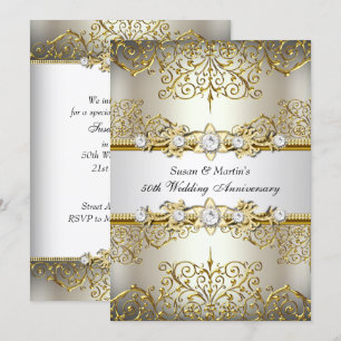 Invitación Swirl Floral Dorado Claro 50 Aniversario de Boda