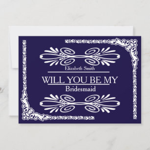 Invitación Swirl fondo azul Serás mi dama de honor