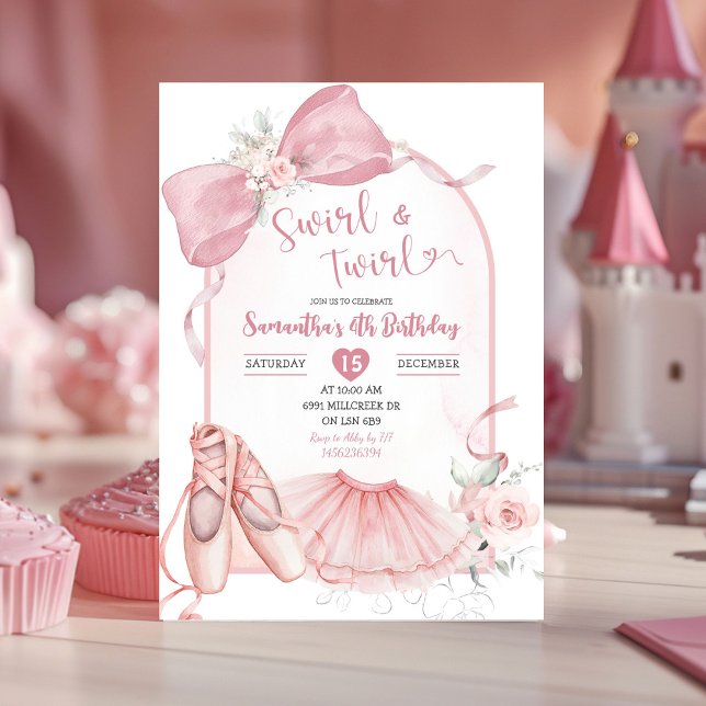 Invitación Swirl y Twirl Ballerina Coquette rosa Cumpleaños (Subido por el creador)