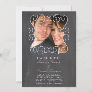 Invitación Swirls Chalkboard Photo Save the Date Invite