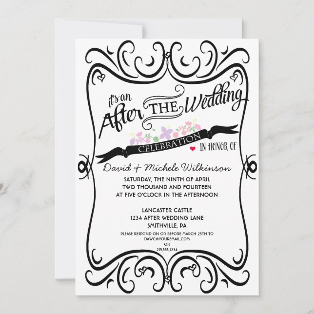 Invitación Swirls Chalkboard Post Boda Blanco negro (Anverso)