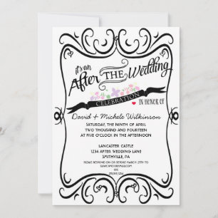 Invitación Swirls Chalkboard Post Boda Blanco negro
