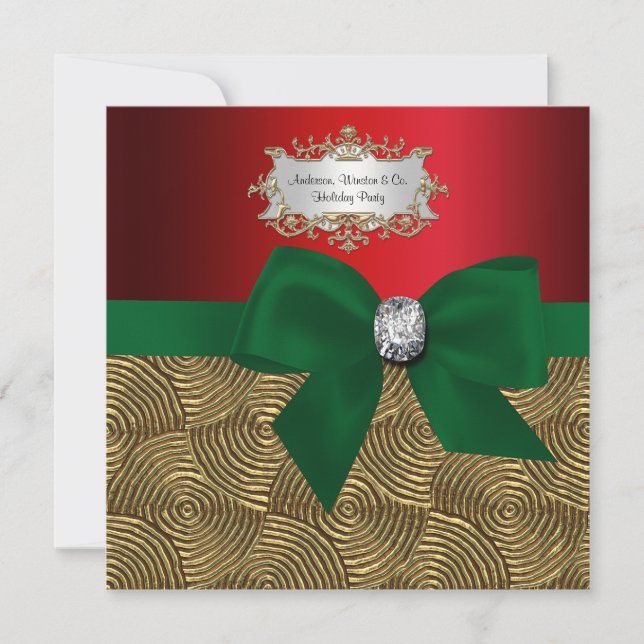 Invitación Swirls Gold Metallic, Fiesta De Xmas Bow Ribbon (Anverso)