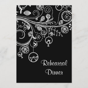 Invitación Swirls, pájaros bodas blancos negros Ensayos Cena