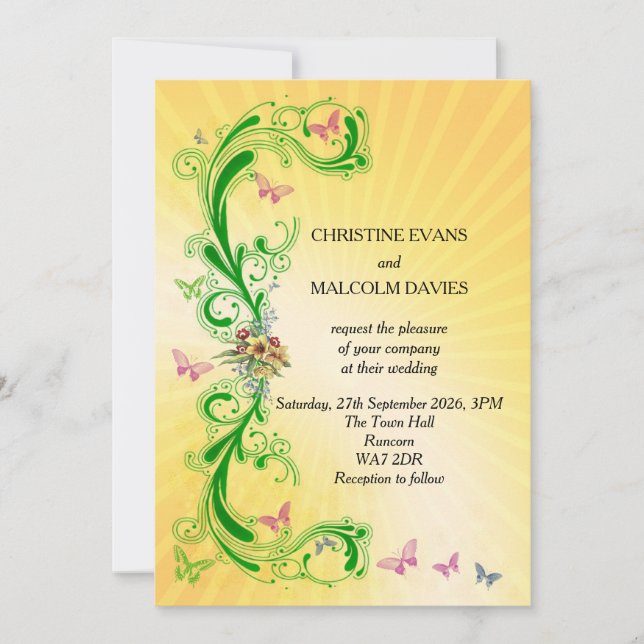 Invitación Swirls y Butterflies (Anverso)