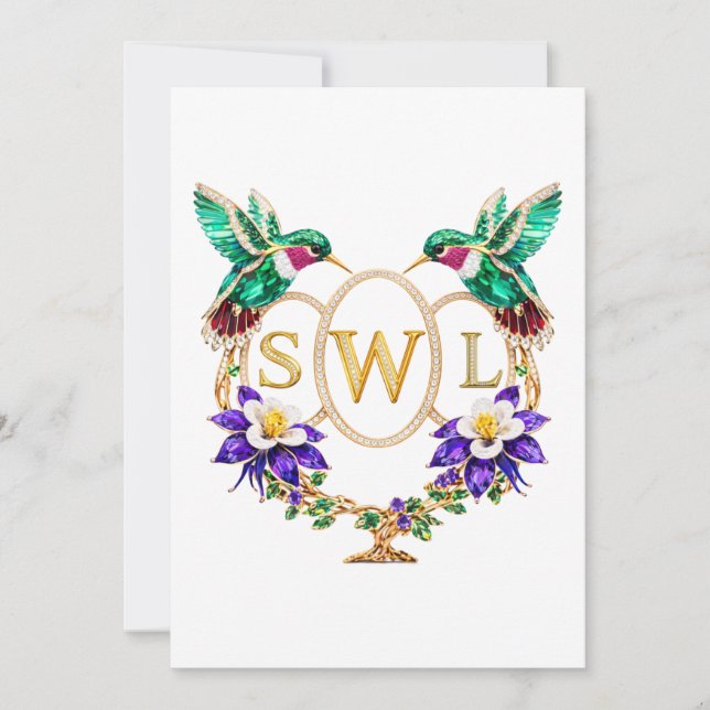 Invitación SWL Hummingbird Wedding Any Letters Custom  (Anverso)