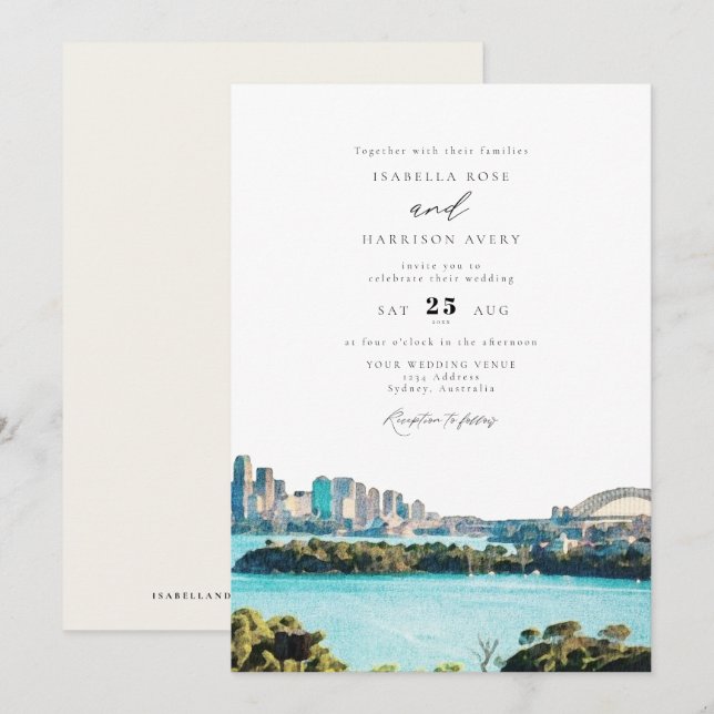 Invitación SYDNEY AUSTRALIA Watercolor Ilustracion Boda (Anverso / Reverso)
