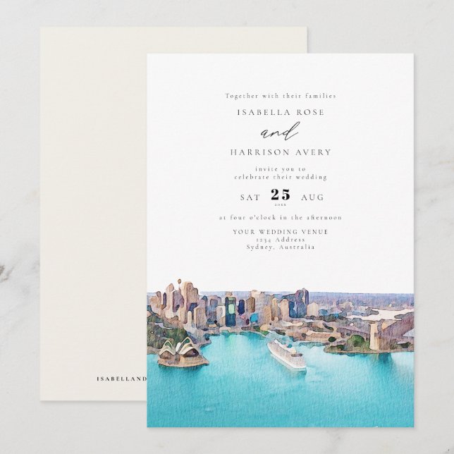 Invitación SYDNEY AUSTRALIA Watercolor Ilustracion Boda (Anverso / Reverso)