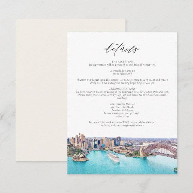 Invitación SYDNEY AUSTRALIA Watercolor Ilustracion Boda (Anverso / Reverso)