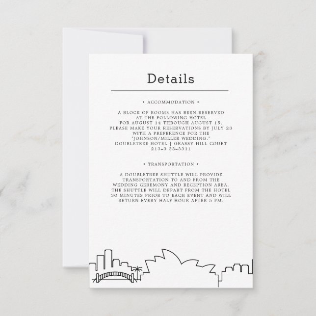 Invitación Sydney, Boda de Australia | Detalles del invitado (Anverso)