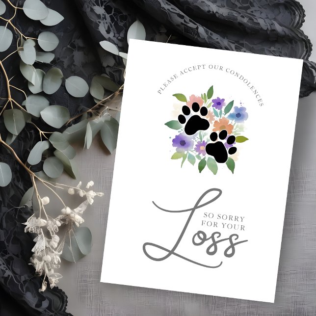 Invitación Sympathy Card Cute Graceful Floral Wreath Pet Paw (Cute Graceful Floral Wreath Pet Paw Sympathy Card.)