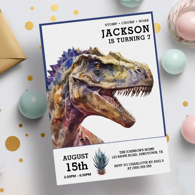 Invitación T-Rex acuarela Dinosaurios niños Fiesta de cumplea (Subido por el creador)