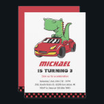 Invitación T-Rex Conductor Race Car Kids Cumpleaños<br><div class="desc">Diseño perfecto para niños,  niños o chicas que adoran las carreras de autos,  los autos deportivos,  la velocidad y el coche de juguete. Perfecto para la fiesta de cumpleaños temática del constructor. Puede personalizar de la redacción para que se ajuste a otras ocasiones.</div>