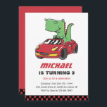 Invitación T-Rex Conductor Race Car Kids Cumpleaños<br><div class="desc">Diseño perfecto para niños,  niños o chicas que adoran las carreras de autos,  los autos deportivos,  la velocidad y el coche de juguete. Perfecto para la fiesta de cumpleaños temática del constructor. Puede personalizar de la redacción para que se ajuste a otras ocasiones.</div>