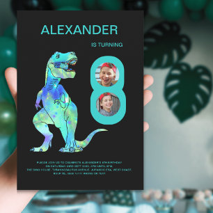 Invitación T-Rex Dino Boys 8ª fiesta de cumpleaños
