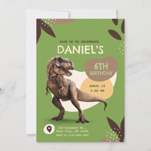 Invitación T-Rex Dinosaur Birthday Party (Anverso)