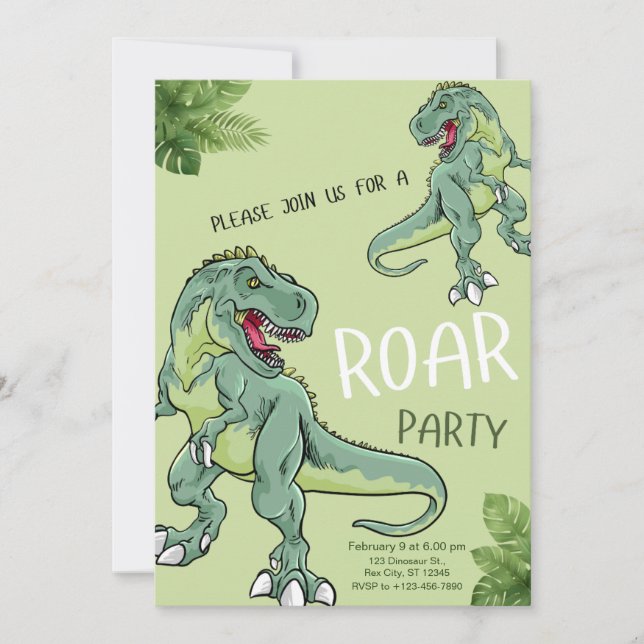 Invitación T-Rex Dinosaur Birthday Party (Anverso)