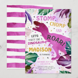Invitación T Rex Dinosaur Chica Cumpleaños