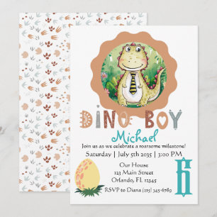 Invitación T Rex Dinosaur Cute Boy Personalizado Niños Cumple