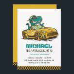Invitación T-Rex Dinosaur Drive Yellow Car Kids Cumpleaños<br><div class="desc">Diseño personalizado para niños,  niños o chicas que aman el coche deportivo,  el coche de carreras,  los juegos de carreras,  los dinosaurios y la T-rex. Perfecto para la fiesta de cumpleaños con el tema del coche de carreras. Puede personalizar de la redacción para que se ajuste a otras ocasiones.</div>