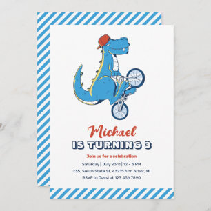 Invitación T-Rex Dinosaur Ride Bicicleta Niños Boys Cumpleaño