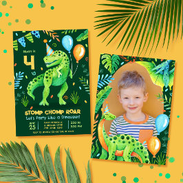 Invitación T Rex Dinosaur Stomp Chomp Roar Boy Foto Cumpleaño