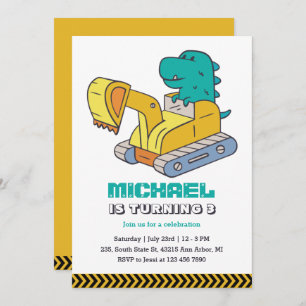 Invitación T-Rex Excavator Builder Construcción Niños Cumplea