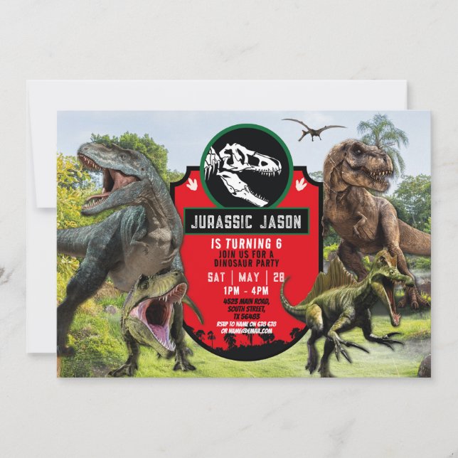 Invitación T-Rex Fiesta de Cumpleaños Jurásico de Dinosaurio (Anverso)