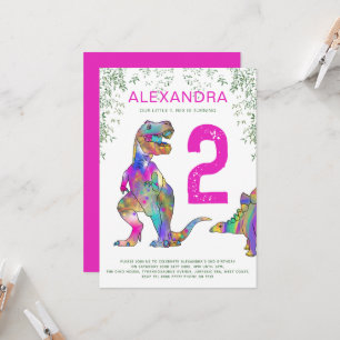 Invitación T. Rex Fiesta de cumpleaños segundo color rosa
