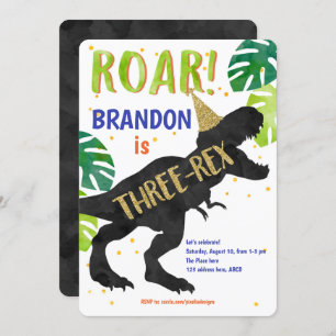 Invitación T-Rex, niño, tercer cumpleaños, dinosaurio