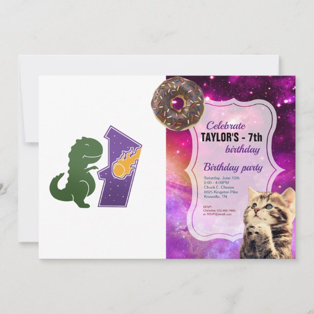 Invitación T rex playing - Choose background color (Anverso)
