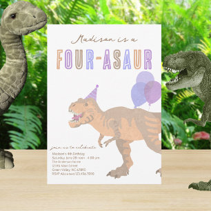 Invitación T-Rex Tan Four-Asaur Dino Cuarto Partido de Cumple