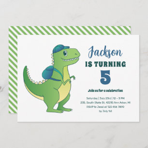 Invitación T-Rex y mochila Escuela Niños Dinosaurios Cumpleañ