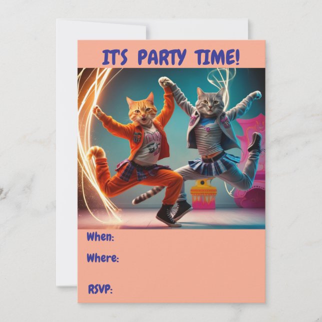 Invitación Tabbies bailarines (Anverso)