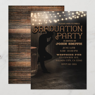 Invitación Taberna Country Rústica Cowboy Pub Fiesta de Gradu