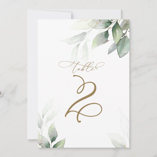 Invitación Tabla 2 Boda Número de tabla de eucalipto Verde (Anverso)